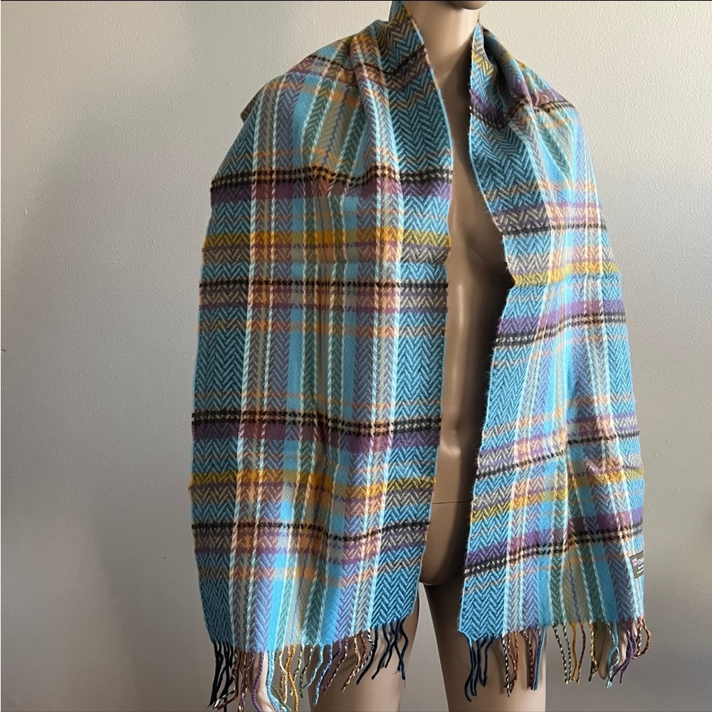 100% Cashmere Scarf Blue Multicolored Winter Made in Scotland - Picture 3 of 8